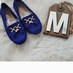 Cato Blue Loafers with Gold Accents and Tassels NWOT